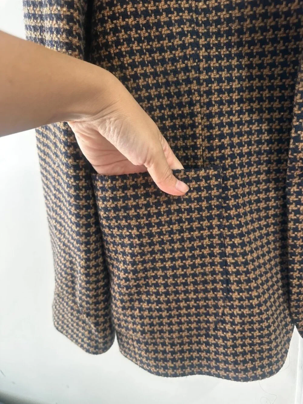 Zara Houndstooth Single Breasted Blazer Mens XL Brown Wool Blend Office Preppy